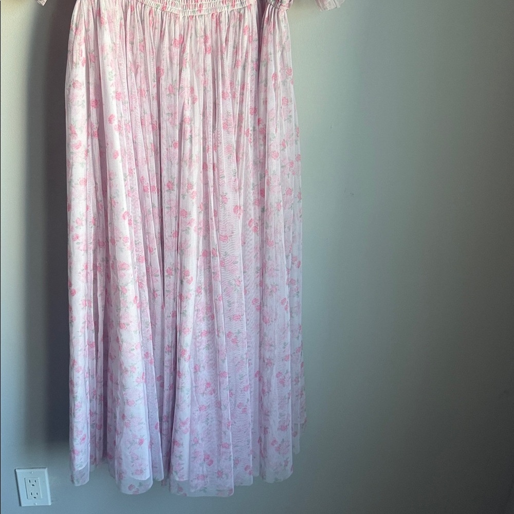 JESSAKAE Promenade Puff Sleeve Floral Print Maxi Dress, Pink And White Large - Picture 10 of 13